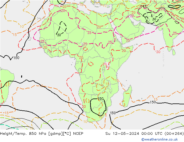 Geop./Temp. 850 hPa NCEP dom 12.05.2024 00 UTC