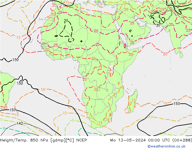 Height/Temp. 850 hPa NCEP lun 13.05.2024 00 UTC