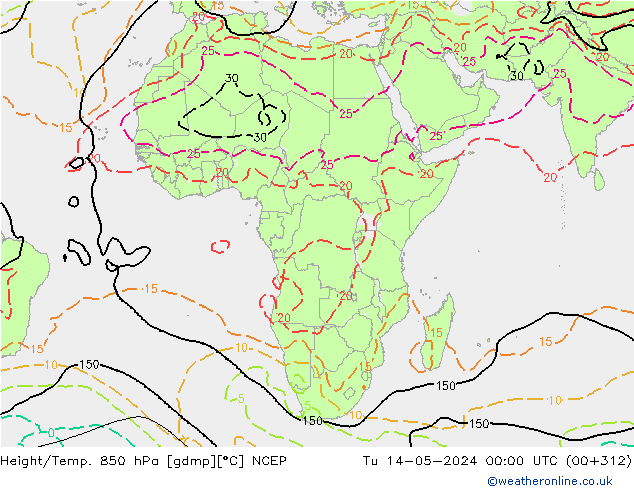 Height/Temp. 850 hPa NCEP Tu 14.05.2024 00 UTC