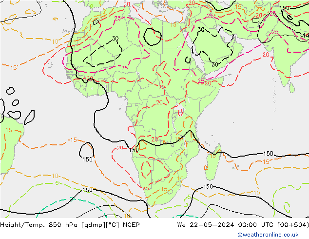 Height/Temp. 850 hPa NCEP We 22.05.2024 00 UTC