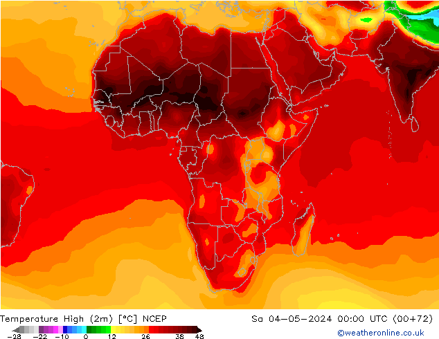 Temp. massima (2m) NCEP sab 04.05.2024 00 UTC