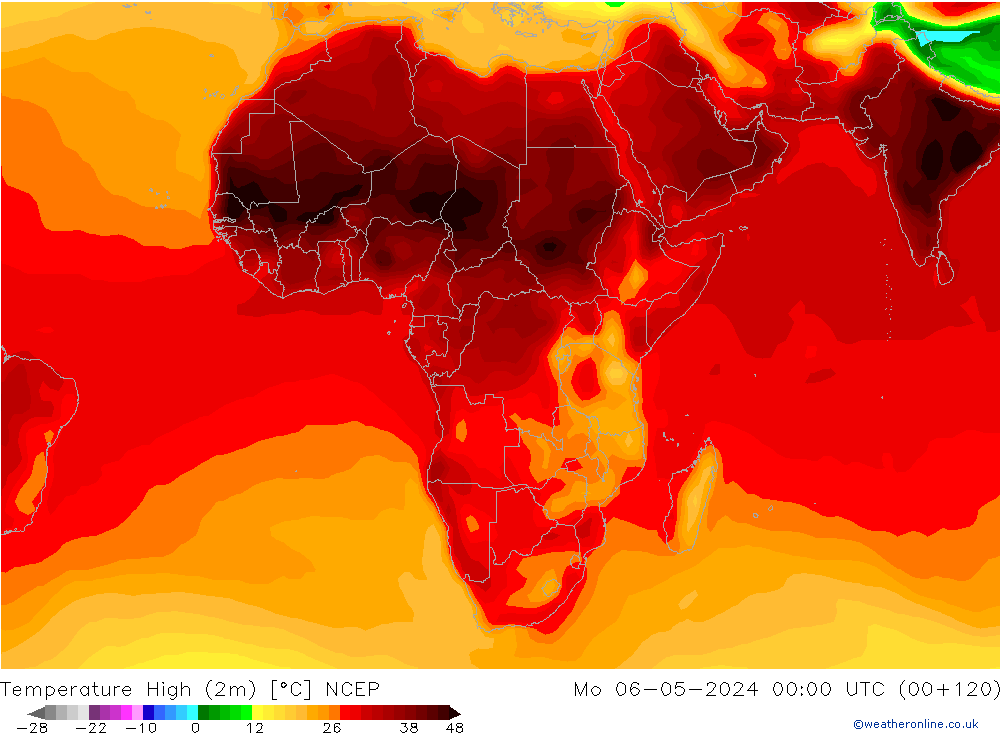 Temperature High (2m) NCEP Mo 06.05.2024 00 UTC