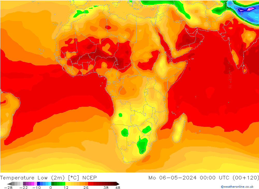 Min.temperatuur (2m) NCEP ma 06.05.2024 00 UTC