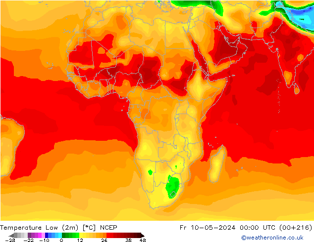 temperatura mín. (2m) NCEP Sex 10.05.2024 00 UTC