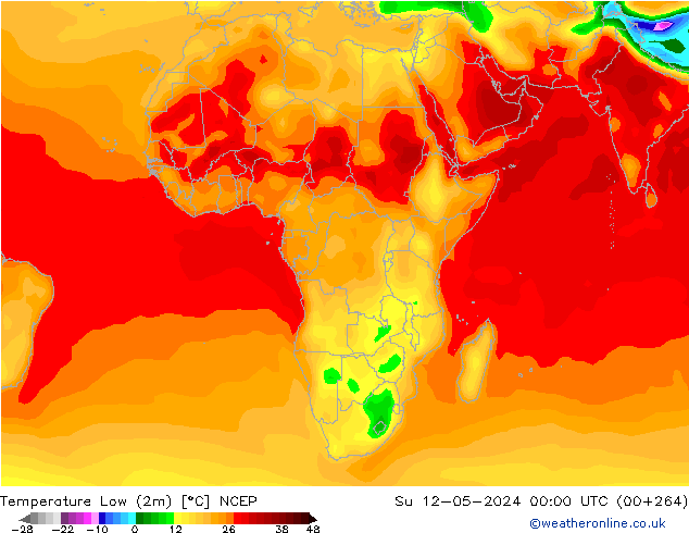 Nejnižší teplota (2m) NCEP Ne 12.05.2024 00 UTC
