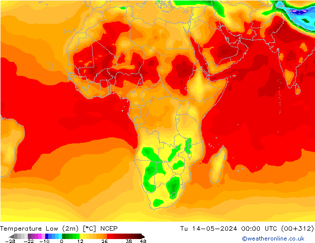 Nejnižší teplota (2m) NCEP Út 14.05.2024 00 UTC