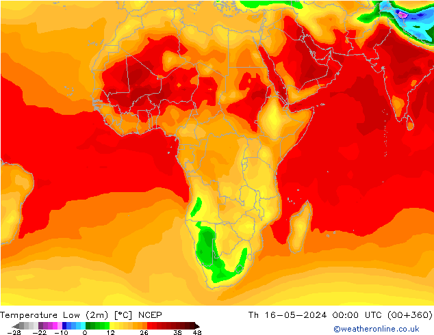 Min.temperatuur (2m) NCEP do 16.05.2024 00 UTC