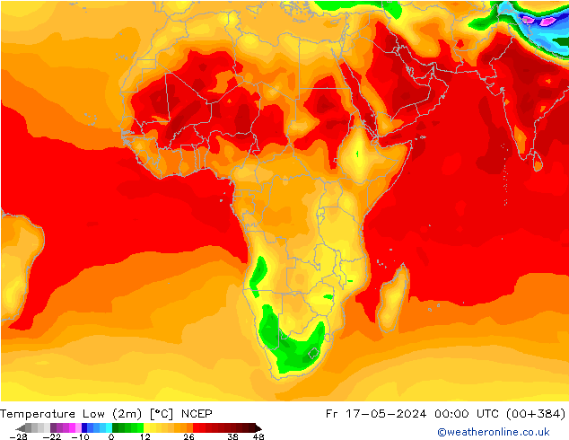 temperatura mín. (2m) NCEP Sex 17.05.2024 00 UTC