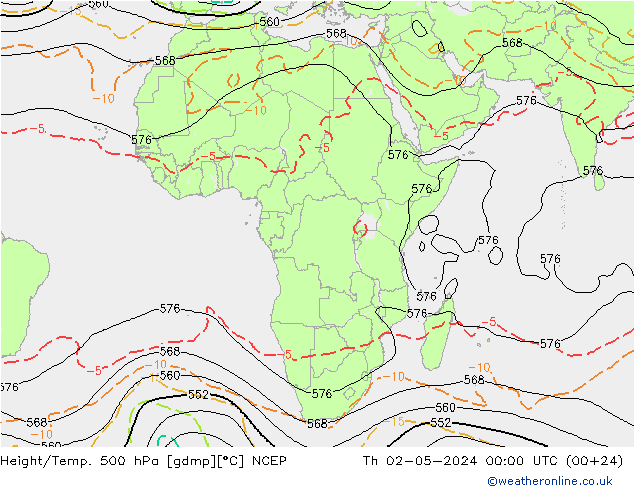 Height/Temp. 500 hPa NCEP Qui 02.05.2024 00 UTC