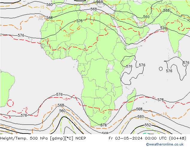 Hoogte/Temp. 500 hPa NCEP vr 03.05.2024 00 UTC