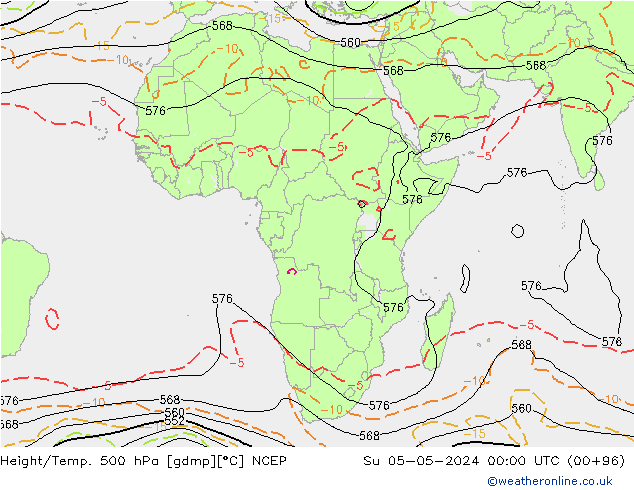 Yükseklik/Sıc. 500 hPa NCEP Paz 05.05.2024 00 UTC
