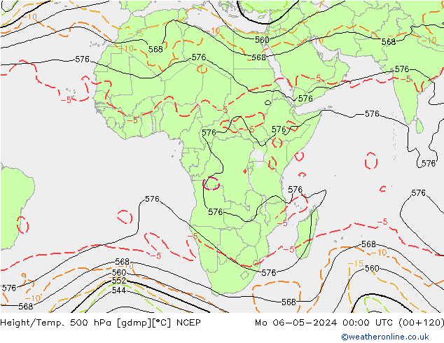 Yükseklik/Sıc. 500 hPa NCEP Pzt 06.05.2024 00 UTC
