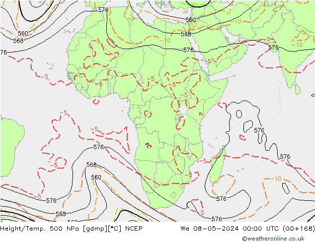 Géop./Temp. 500 hPa NCEP mer 08.05.2024 00 UTC