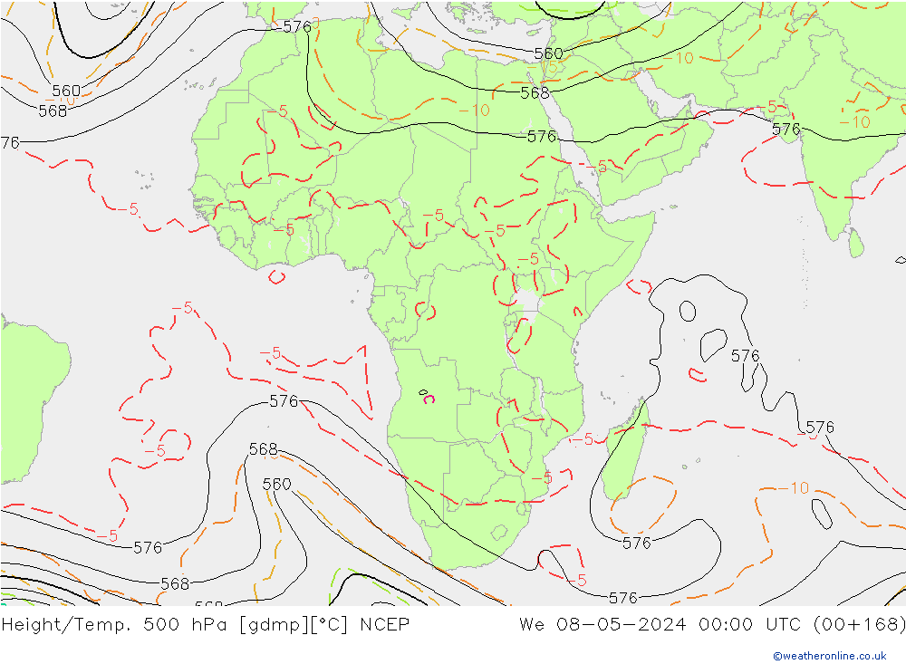 Height/Temp. 500 гПа NCEP ср 08.05.2024 00 UTC