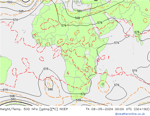 Height/Temp. 500 гПа NCEP чт 09.05.2024 00 UTC