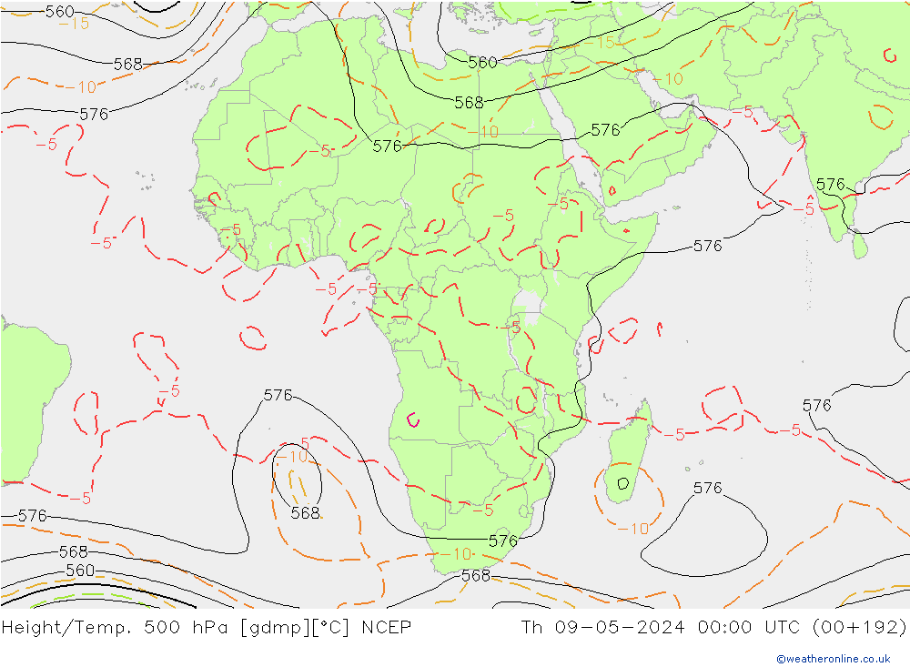 Height/Temp. 500 hPa NCEP Th 09.05.2024 00 UTC