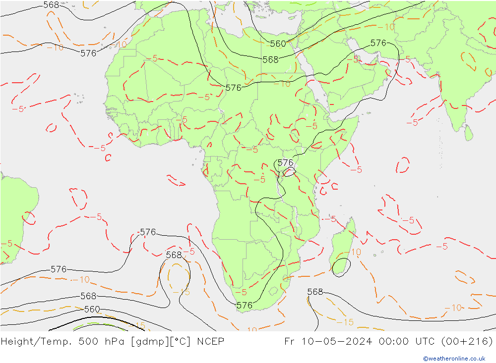 Height/Temp. 500 hPa NCEP ven 10.05.2024 00 UTC