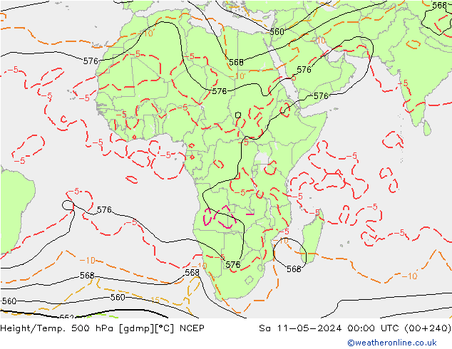 Hoogte/Temp. 500 hPa NCEP za 11.05.2024 00 UTC