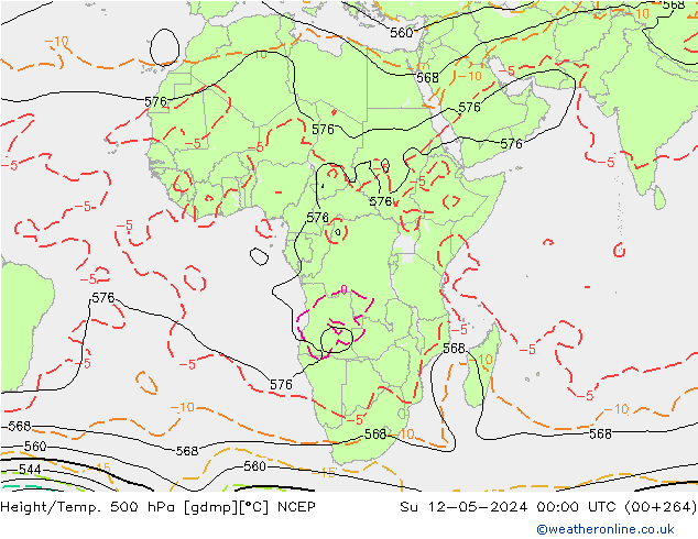 Hoogte/Temp. 500 hPa NCEP zo 12.05.2024 00 UTC