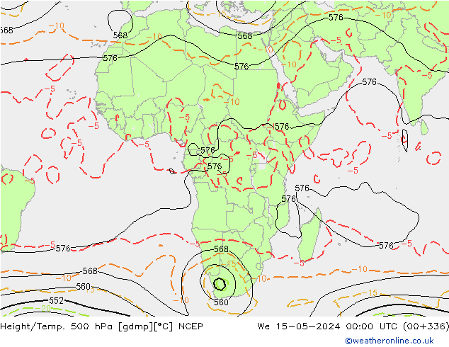 Height/Temp. 500 гПа NCEP ср 15.05.2024 00 UTC