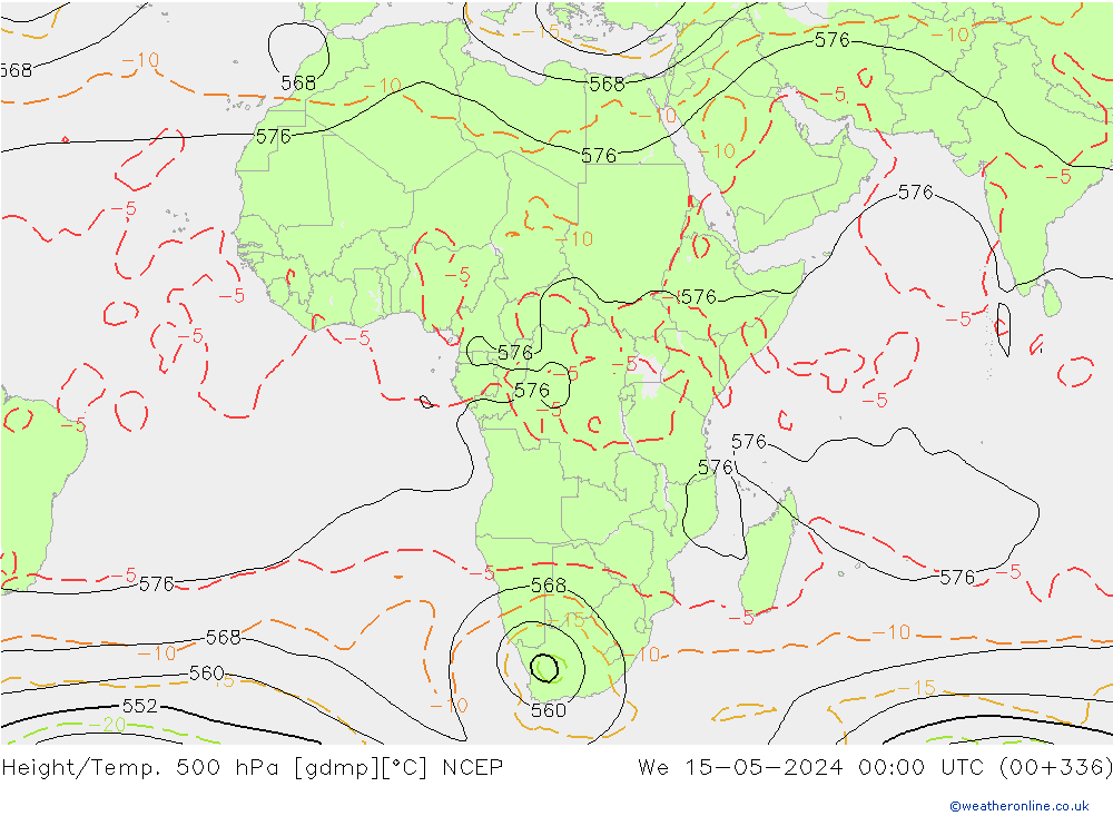 Height/Temp. 500 гПа NCEP ср 15.05.2024 00 UTC