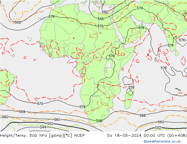 Height/Temp. 500 hPa NCEP sab 18.05.2024 00 UTC