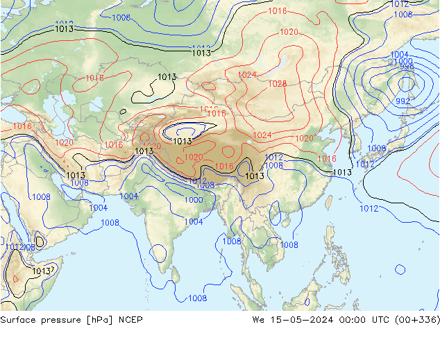 Pressione al suolo NCEP mer 15.05.2024 00 UTC