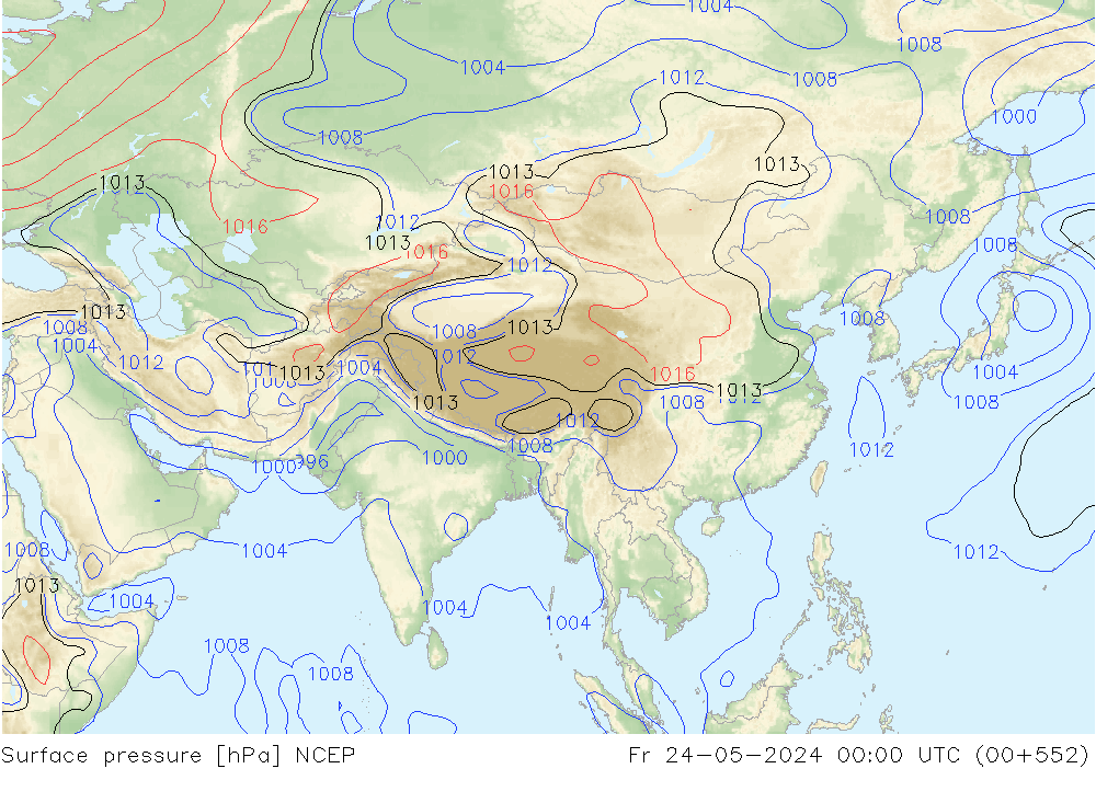Atmosférický tlak NCEP Pá 24.05.2024 00 UTC