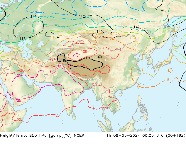 Height/Temp. 850 hPa NCEP gio 09.05.2024 00 UTC