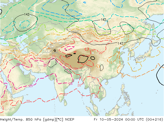 Height/Temp. 850 hPa NCEP Fr 10.05.2024 00 UTC