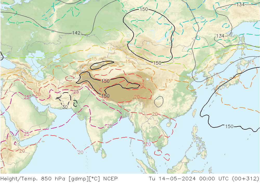 Height/Temp. 850 hPa NCEP Ter 14.05.2024 00 UTC