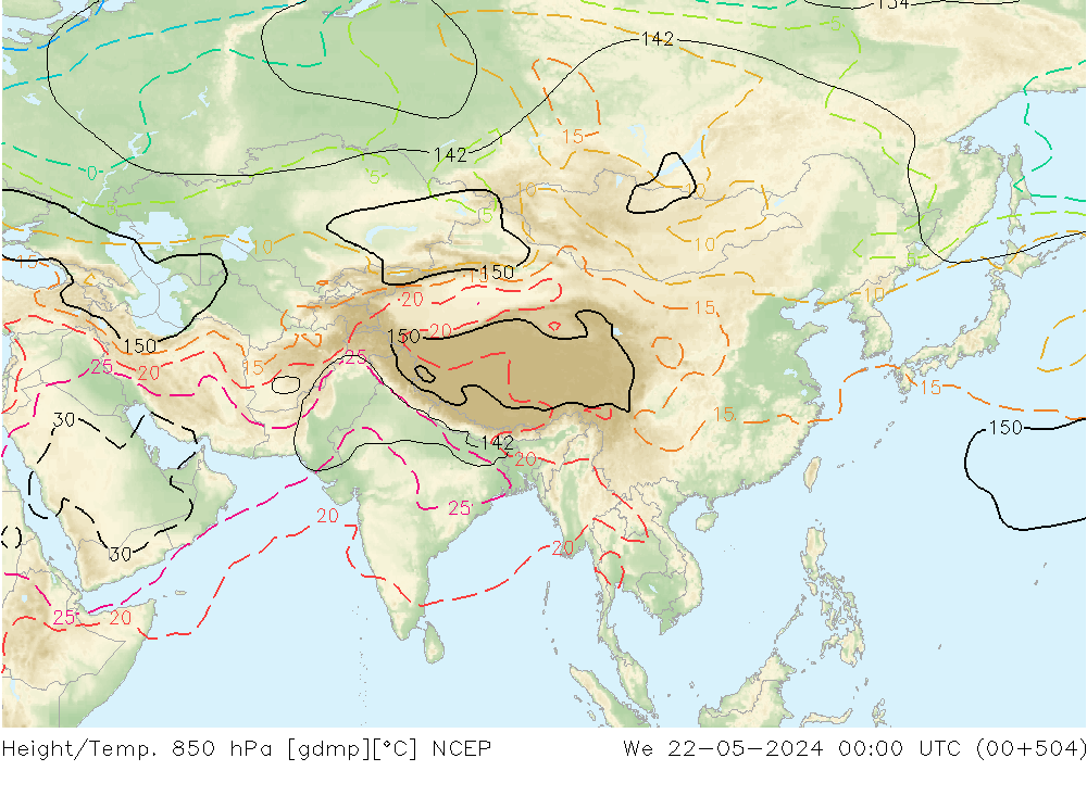 Geop./Temp. 850 hPa NCEP mié 22.05.2024 00 UTC