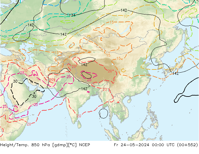 Height/Temp. 850 hPa NCEP Pá 24.05.2024 00 UTC