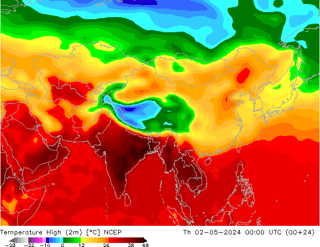 température 2m max NCEP jeu 02.05.2024 00 UTC