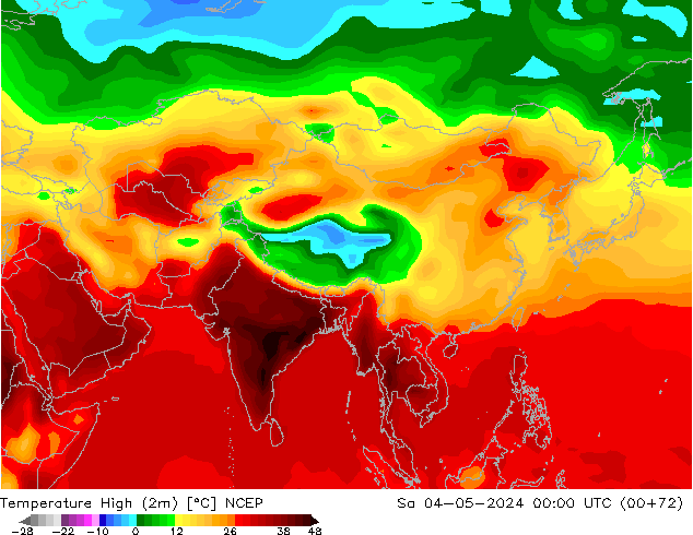 Max.temperatuur (2m) NCEP za 04.05.2024 00 UTC
