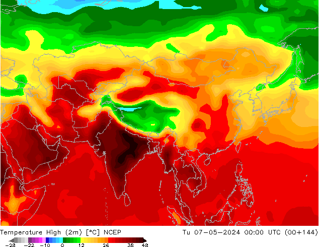 Temp. massima (2m) NCEP mar 07.05.2024 00 UTC