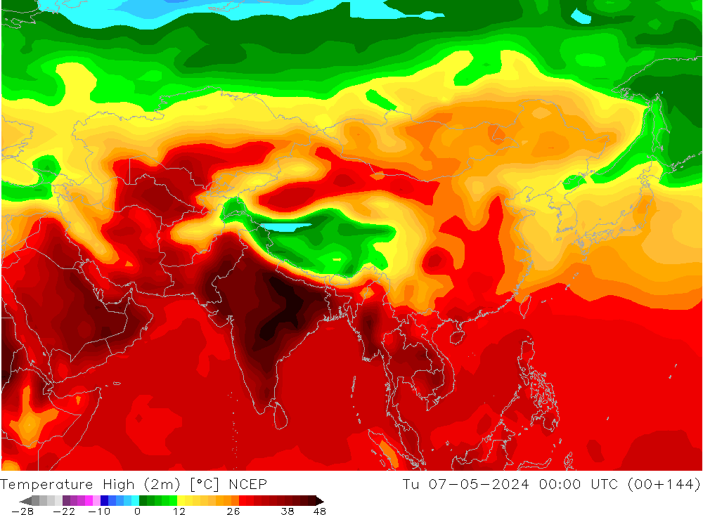 Temperature High (2m) NCEP Tu 07.05.2024 00 UTC