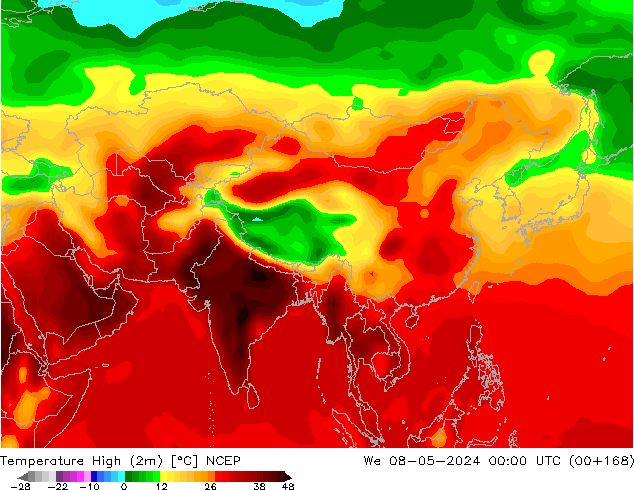 Nejvyšší teplota (2m) NCEP St 08.05.2024 00 UTC