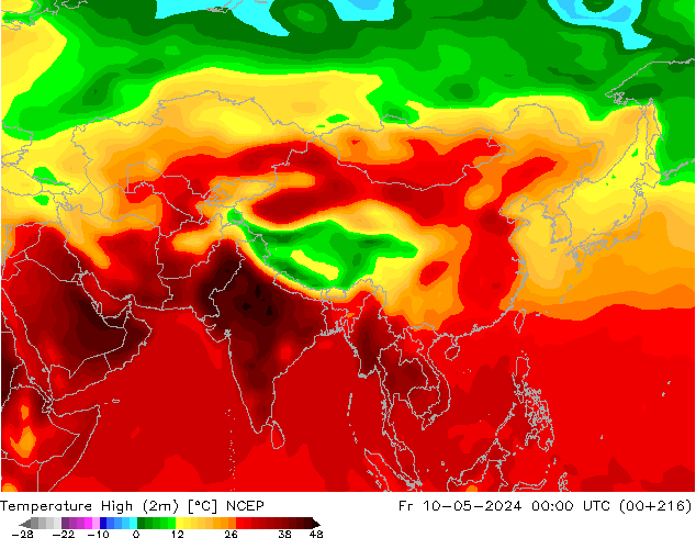 Nejvyšší teplota (2m) NCEP Pá 10.05.2024 00 UTC