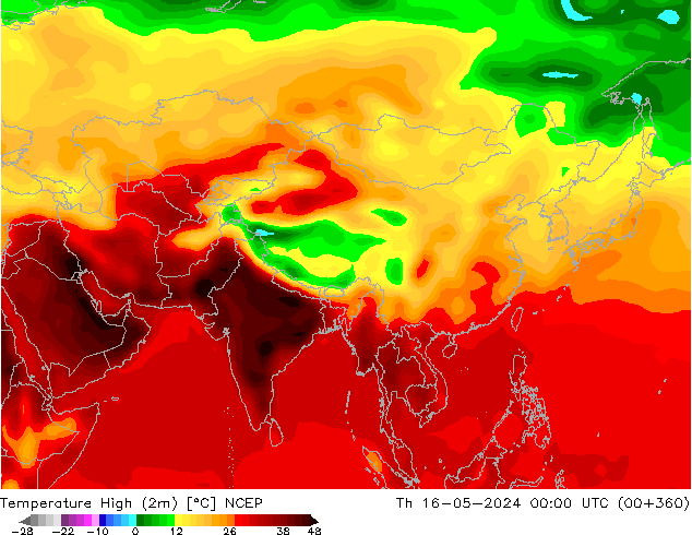 Temperature High (2m) NCEP Th 16.05.2024 00 UTC