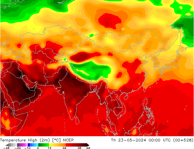 Nejvyšší teplota (2m) NCEP Čt 23.05.2024 00 UTC