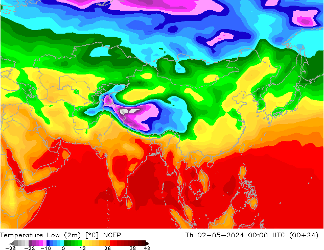 Min. Temperatura (2m) NCEP czw. 02.05.2024 00 UTC