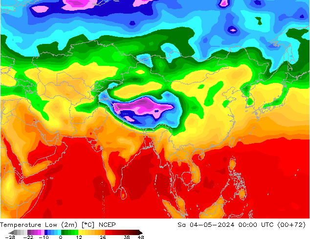 Min.temperatuur (2m) NCEP za 04.05.2024 00 UTC