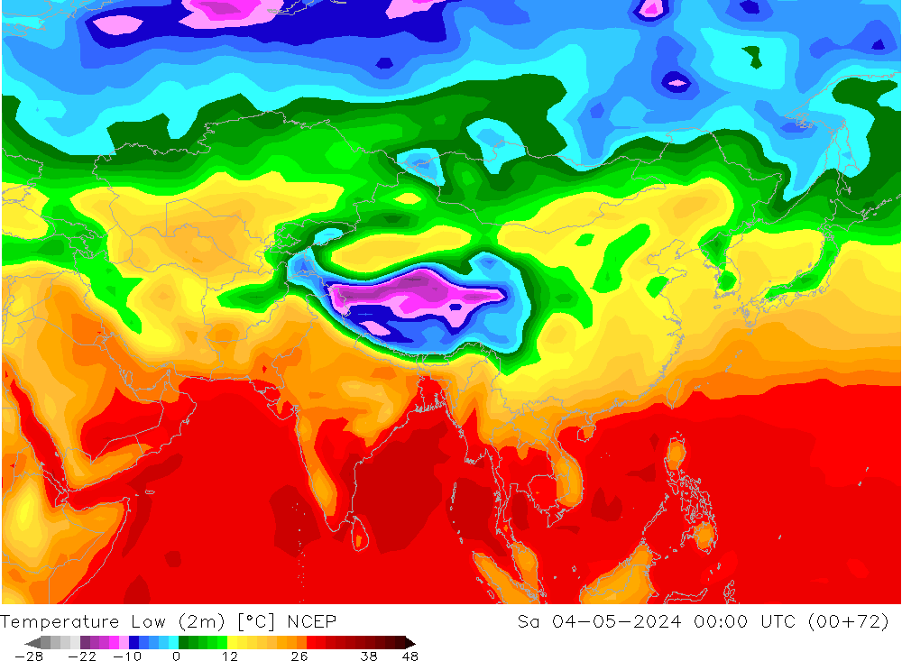 Min. Temperatura (2m) NCEP so. 04.05.2024 00 UTC
