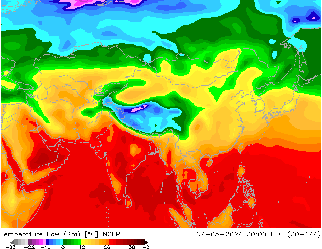Min.temperatuur (2m) NCEP di 07.05.2024 00 UTC