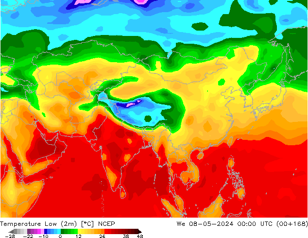 Min.temperatuur (2m) NCEP wo 08.05.2024 00 UTC