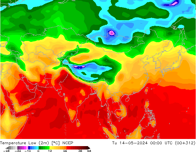 Nejnižší teplota (2m) NCEP Út 14.05.2024 00 UTC