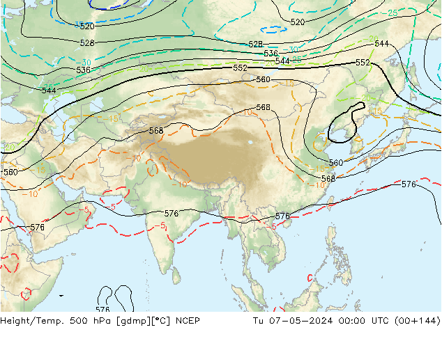 Height/Temp. 500 гПа NCEP вт 07.05.2024 00 UTC