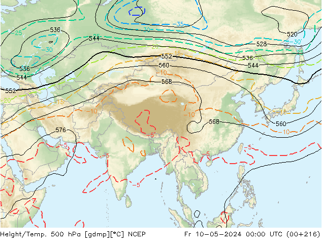 Height/Temp. 500 гПа NCEP пт 10.05.2024 00 UTC