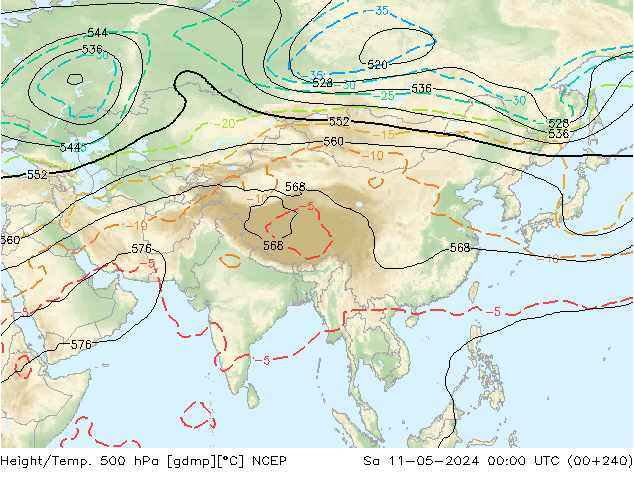 Height/Temp. 500 hPa NCEP sab 11.05.2024 00 UTC